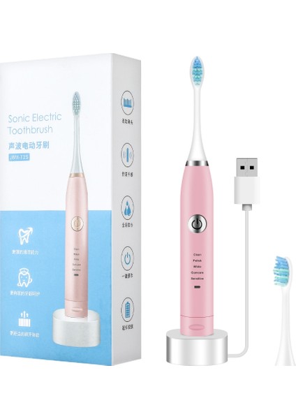 Pembe Stil Sonic Diş Fırçası Şarj Edilebilir Elektrikli Diş Fırçası 5 Modu Seyahat Cilası Diş Beyazlatma 2 Fırça Başlığı Yetişkin Hediye Diş Bakımı (Yurt Dışından)