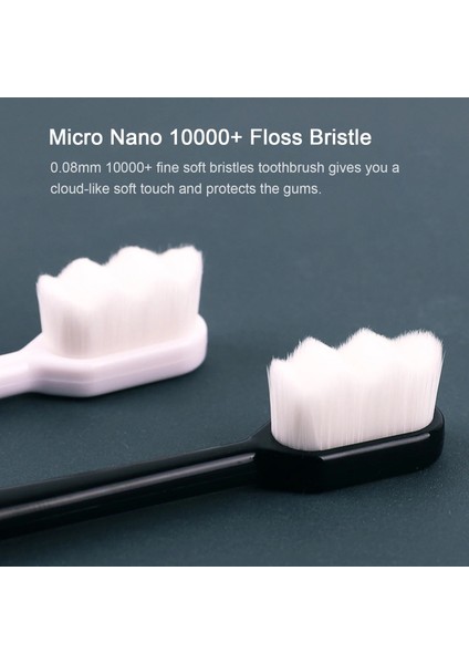 Siyah Beyaz Tarzı Ekstra Yumuşak Diş Fırçası Mikro Nano + Floss Kıl Diş Fırçası Ultra Yumuşak Yetişkin Diş Fırçası Derin Temizleme Dişleri Ağız Bakımı (Yurt Dışından)