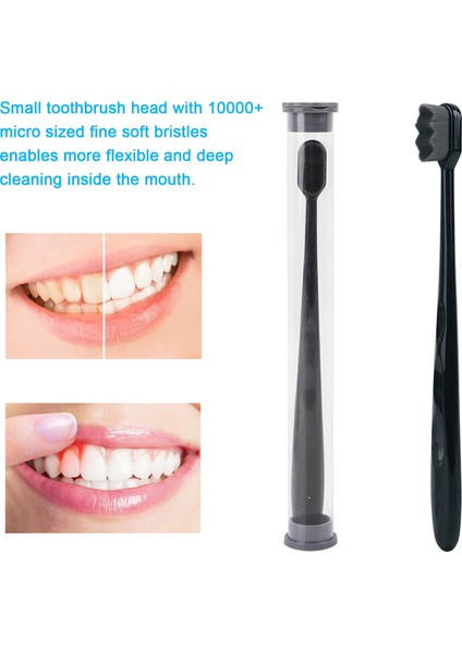 Siyah Beyaz Tarzı Ekstra Yumuşak Diş Fırçası Mikro Nano + Floss Kıl Diş Fırçası Ultra Yumuşak Yetişkin Diş Fırçası Derin Temizleme Dişleri Ağız Bakımı (Yurt Dışından)
