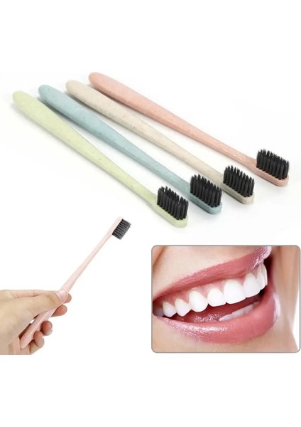 Mavi Stil 1 Adet Buğday Samanı Sapı Yumuşak Bambu Kömür Diş Fırçası Diş Temizleme Brusheortable Seyahat Toz Geçirmez Diş Fırçası Kapağı (Yurt Dışından) fiyatları