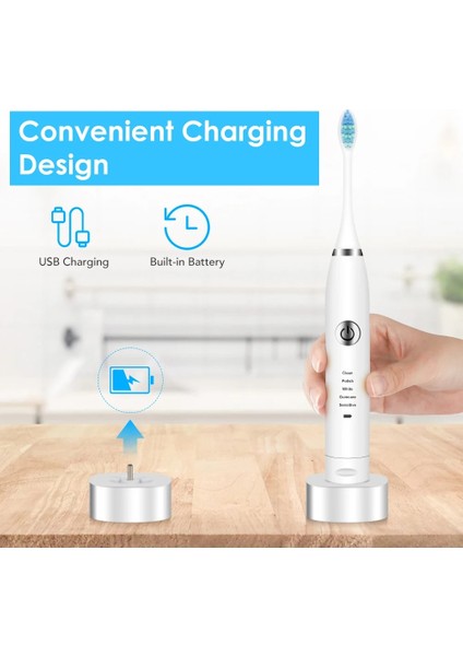 Mavi Stil Sonic Diş Fırçası Şarj Edilebilir Elektrikli Diş Fırçası 5 Modu Seyahat Cilası Diş Beyazlatma 2 Fırça Başlığı Yetişkin Hediye Diş Bakımı (Yurt Dışından) modelleri