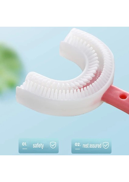 Pembe-M Tarzı Bebek Diş Fırçası U Şekilli 360 ° Hassas Ağız Diş Temizleme, Manuel Eğitim Diş Fırçası Çocuklar Için Yumuşak Silikon Fırça Başlığı (Yurt Dışından)