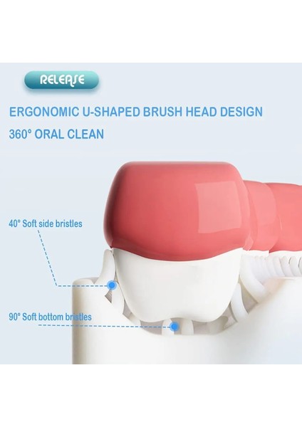 Pembe-M Tarzı Bebek Diş Fırçası U Şekilli 360 ° Hassas Ağız Diş Temizleme, Manuel Eğitim Diş Fırçası Çocuklar Için Yumuşak Silikon Fırça Başlığı (Yurt Dışından)