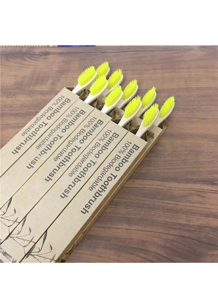 Sarı Stil Et Doğal Bambu Diş Fırçası Çevre Dostu Ahşap Diş Fırçaları Seyahat ile Yumuşak Kıllar Diş Fırçası Kutusu Ağız Bakımı Yetişkinler (Yurt Dışından)