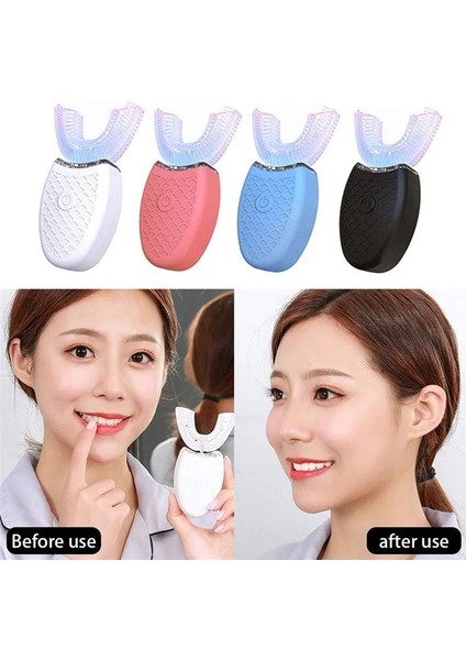 Değiştirilebilir Kafa Stili 360 Derece Akıllı Otomatik Sonic Diş Fırçası U Tipi 4 Modlu Diş Fırçası USB Şarjlı Diş Beyazlatma Mavi Işık (Yurt Dışından) fırsatları