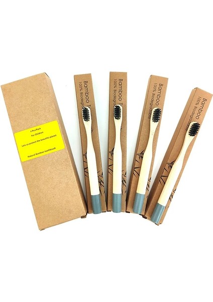 4 Adet Gri Stil Ldren Diş Fırçası Kitleri Bambu Ahşap Diş Fırçası Yumuşak Kıllar Çocuk Diş Burçları Ahşap Bebek Ağız Bakımı Temizleme Araçları (Yurt Dışından)