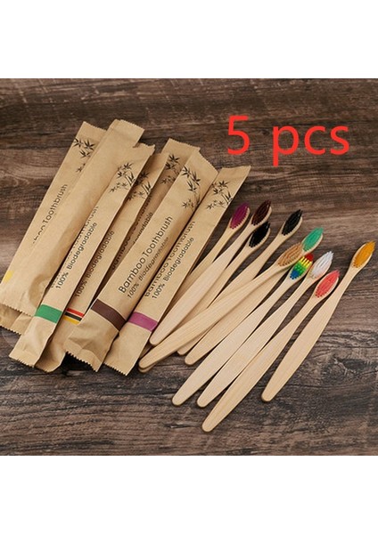 5 Adet Siyah Stil Olorful Diş Fırçası Doğal Bambu Diş Fırçası Seti Yumuşak Kıl Kömür Dişleri Eko Bambu Diş Fırçaları Diş Ağız Bakımı (Yurt Dışından)