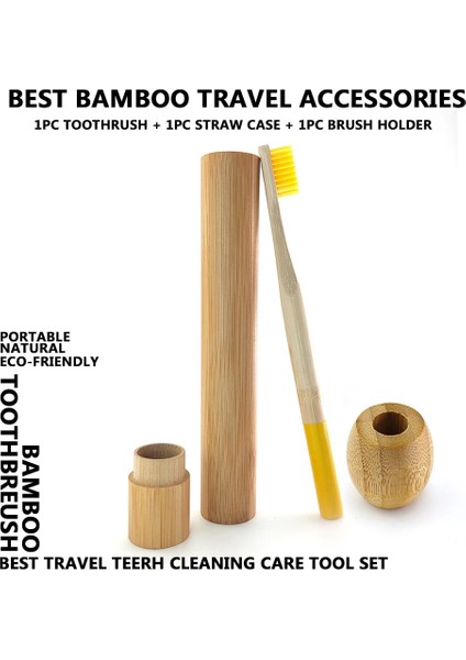 Sarı Stil 1 Adet Doğal Sütun Bambu Diş Fırçası Seti Taşınabilir El Sanatları ile Tüp Bambu Kılıf Bambu Diş Fırçası Tutucu Seyahat Kamp Için (Yurt Dışından)