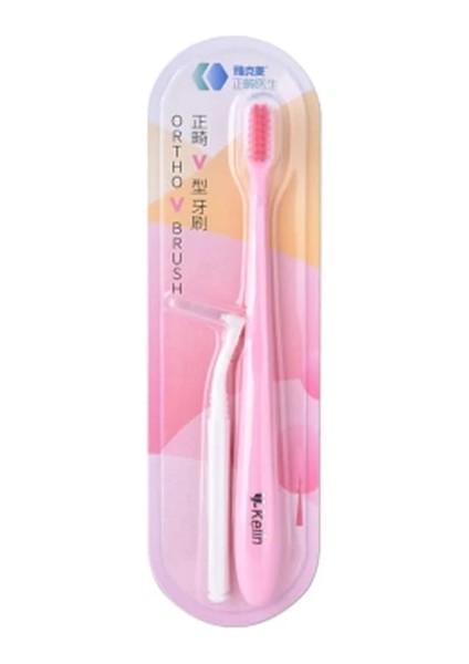 Açık Pembe Tarzı Diş Telleri ve Ortokontikler Için Ağız Temizliği Küçük Kafa V-Şekilli Bas Fırçalama Diş Fırçası V-Trim Ortodontik Diş Fırçası Diş Fırçası (Yurt Dışından)