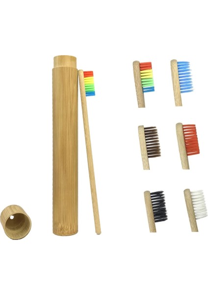 Kırmızı ve Tüp Stili 1 Adet Bambu Diş Fırçası Tüplü Çevre Dostu Yumuşak Kıllı Ahşap Saplı Bambu Elyaf Diş Fırçası Tüpü Taşınabilir Kömür Seti (Yurt Dışından)