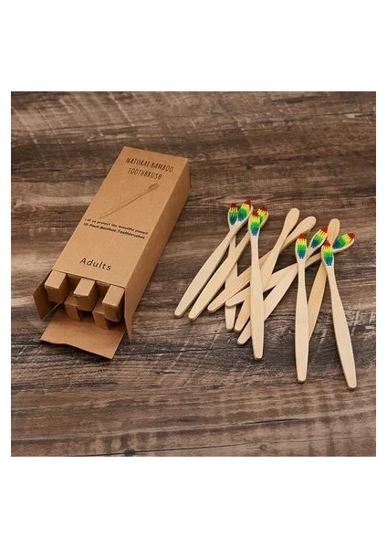 Gökkuşağı Tarzı Ack Diş Fırçası Çevre Dostu Bambu Saplı Yumuşak Kıllar Biyolojik Olarak Parçalanabilir Çevresel Olarak Taşınabilir Seyahat Diş Fırçası Seti (Yurt Dışından)