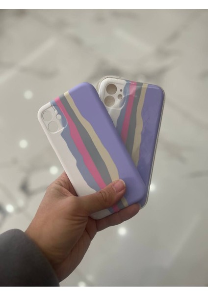 iPhone 11 Uyumlu Rainbow Renkli Şeritli Lansman Silikon Darbe Emici Telefon Kılıfı modelleri
