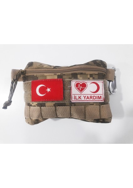 Kamp İlkyardım Outdoor Edc Çantası Karabina Ve Türk Bayrağı Patchli, içi dolu