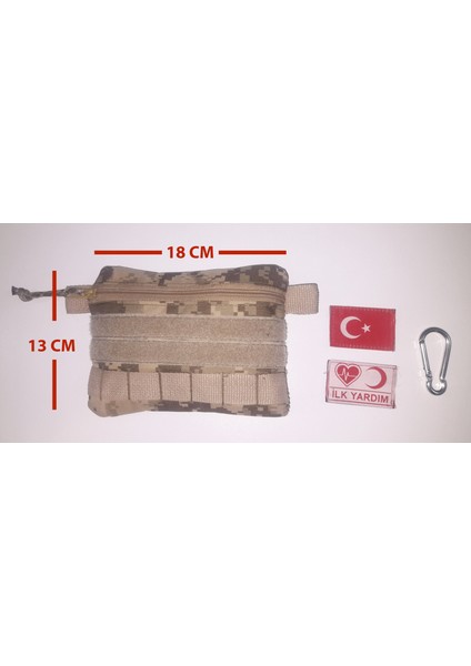 Kamp İlkyardım Outdoor Edc Çantası Karabina Ve Türk Bayrağı Patchli, içi dolu