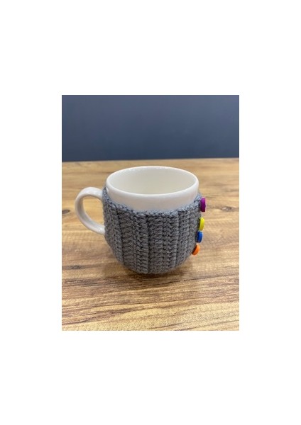 Handmade Örgülü Kupa Bardak - 300 ml Kırık Beyaz Kupa