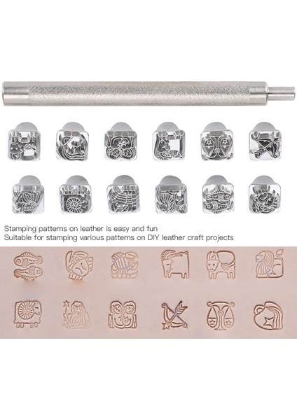 12 Adet Yumruk Aracı On Iki Takımyıldızı Desen Dıy Stamper + 1 Adet Kolu (Yurt Dışından)