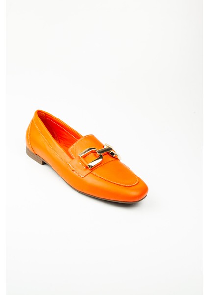 7680 Turuncu Deri Günlük Kadın Ayakkabı