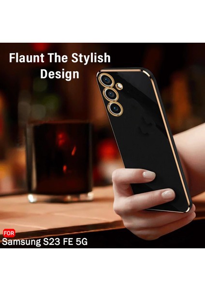 Galaxy S23 Fe Silikon Kılıf Kamera Korumalı Arkası Renkli Kenarları Parlak Dore Tasarım Kapak modelleri