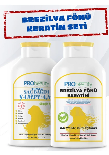 2li Set Brezilya Fönü Keratin bakım Seti (BREZİLYA FÖNÜ KERATİNİ VE BUĞDAY PROTEİNLİ TUZSUZ ŞAMPUAN )