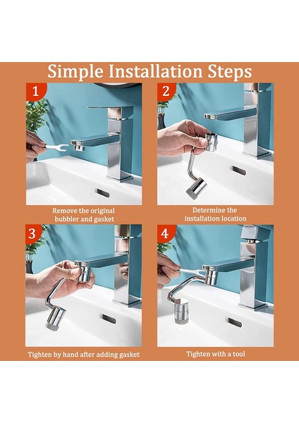 1080° Dönen Musluk Genişletici Havalandırıcı Sıçrama Filtresi Musluk Lavabo, 2 Su Çıkış Modu (Yurt Dışından) fırsatları