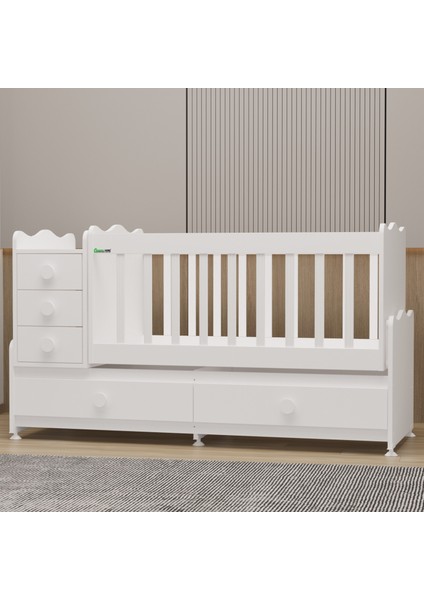 Melina 5 Çekmeceli Büyüyen Mdf Çıtalı Beşik + Yatak - Beyaz modelleri