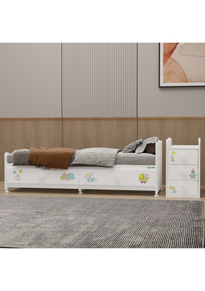 Melina 5 Çekmeceli Büyüyen Mdf Çıtalı Beşik + Yatak - Ayıcık
