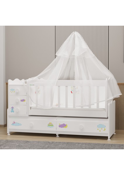 Melina Büyüyen Mdf Çıtalı Beşik + Yatak + Uyku Seti - Uykucu