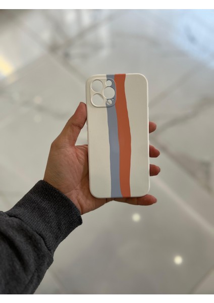 iPhone 12 Pro Max Uyumlu Rainbow Renkli Şeritli Lansman Silikon Darbe Emici Telefon Kılıfı