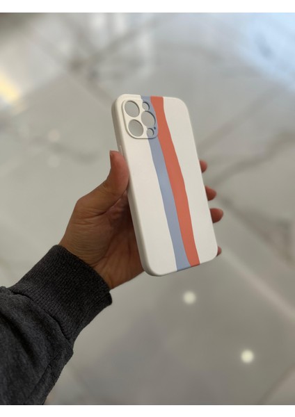iPhone 12 Pro Max Uyumlu Rainbow Renkli Şeritli Lansman Silikon Darbe Emici Telefon Kılıfı