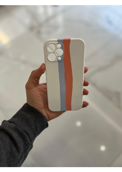 iPhone 12 Pro Max Uyumlu Rainbow Renkli Şeritli Lansman Silikon Darbe Emici Telefon Kılıfı