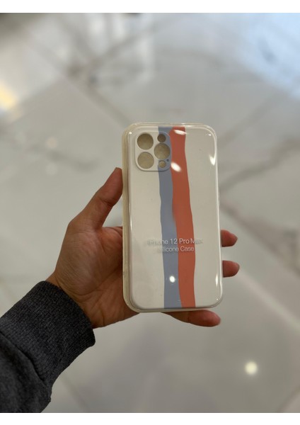 iPhone 12 Pro Max Uyumlu Rainbow Renkli Şeritli Lansman Silikon Darbe Emici Telefon Kılıfı