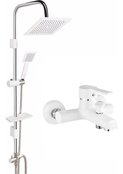 Beyaz Skyline Tepe Duş Seti ve Beyaz Inci Banyo Bataryası