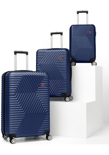 Suitcase Abs 3'lü Lacivert Lüx Valiz Seyahat Seti 600.04-SET
