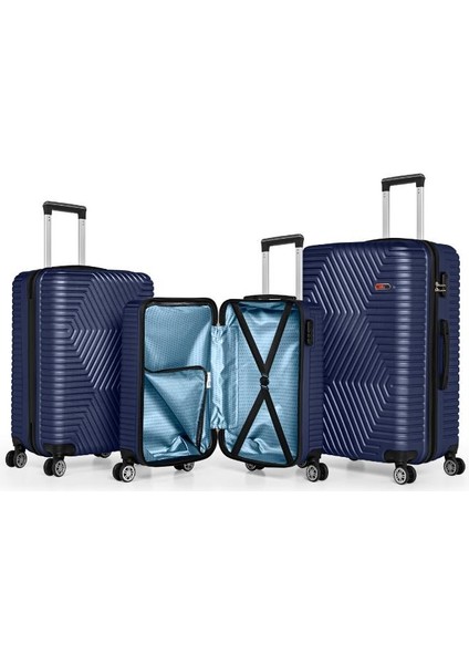 Suitcase Abs 3'lü Lacivert Lüx Valiz Seyahat Seti 600.04-SET