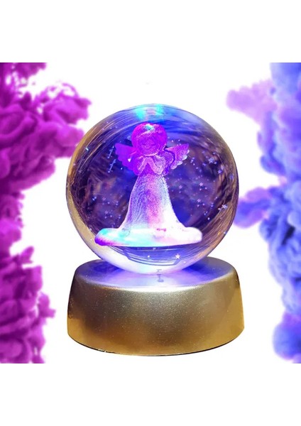 Melek Figürlü Cam Küre LED Işıklı Standlı