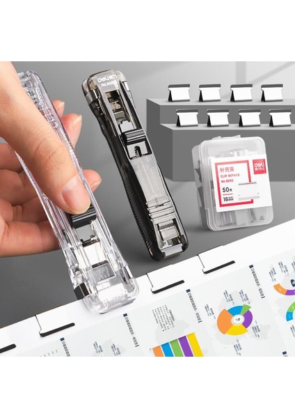 Şeffaf Stil Yeni Itme Klipsi Zımba Zımba Sökücü Binder Itme Kelepçe Bant Dağıtıcı Ataşlar Ofis Malzemeleri Seti Masaüstü Zımba Ofis (Yurt Dışından) fiyatları