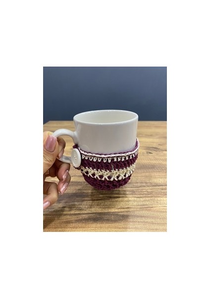 Handmade Örgülü Kupa Bardak - 300 ml Kırık Beyaz Kupa