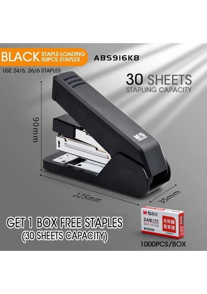 30 Yaprak Siyah Stil Sayfalar Zahmetsiz Zımba Kağıt Kitap Ciltleme Zımbalama Makinesi Okul Ofis Malzemeleri Kırtasiye Aksesuarları Zımba (Yurt Dışından)