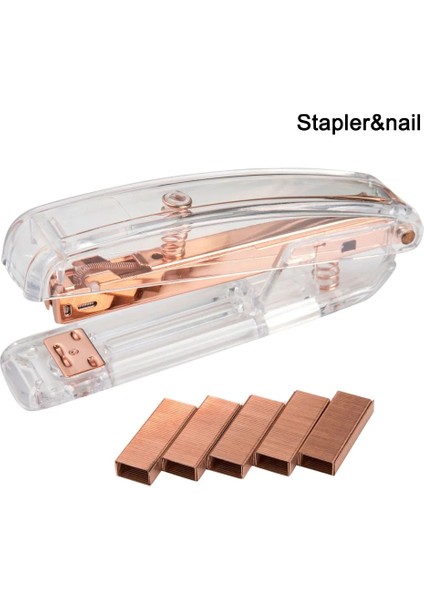 1000 Çivi Stili ile Rose Gold Yüksek Dereceli Şeffaf Plastik Zımba Çalışması Okul Ofisi Için Zımbalı Ciltleme Makinesi Kırtasiye Zımbası (Yurt Dışından)