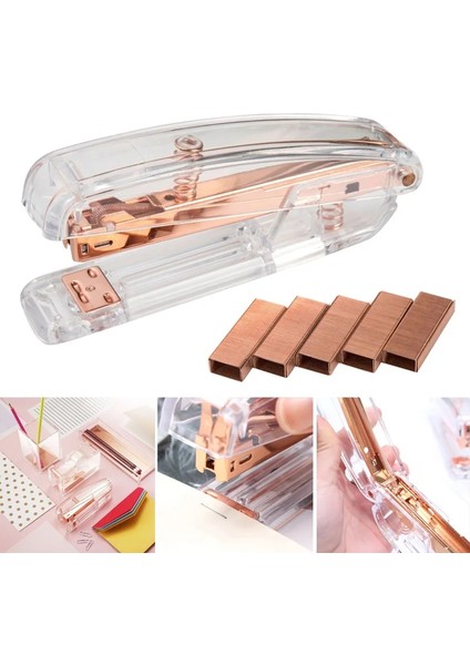 1000 Çivi Stili ile Rose Gold Yüksek Dereceli Şeffaf Plastik Zımba Çalışması Okul Ofisi Için Zımbalı Ciltleme Makinesi Kırtasiye Zımbası (Yurt Dışından) modelleri