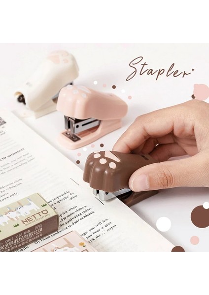 Pembe Tarzı 12 # Zımba ile Mini Zımba Seti Sevimli Kedi Paw Kağıt Bağlayıcı Kırtasiye Ofis Ciltleme Araçları Okul Malzemeleri (Yurt Dışından)