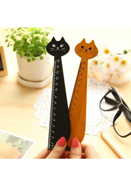 Iki Karışık Stil Güzel Kedi Şekli Cetvel Sevimli Ahşap Hayvan Düz Cetveller Çocuklar Için Hediyeler Okul Öğrenme Malzemeleri Kırtasiye Siyah Sarı 15 cm (Yurt Dışından)