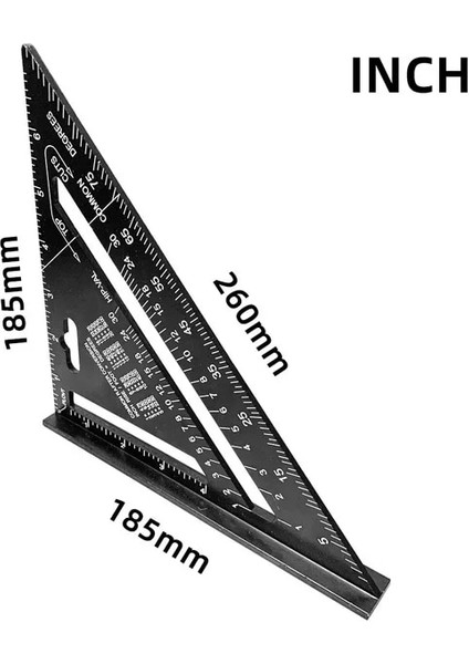 Siyah Inç Tarzı Açı Cetvel 7 Inç Metrik Alüminyum Alaşım Üçgen Ölçme Cetvel Doğrama Hız Kare Üçgen Açı Iletki Ölçme (Yurt Dışından)