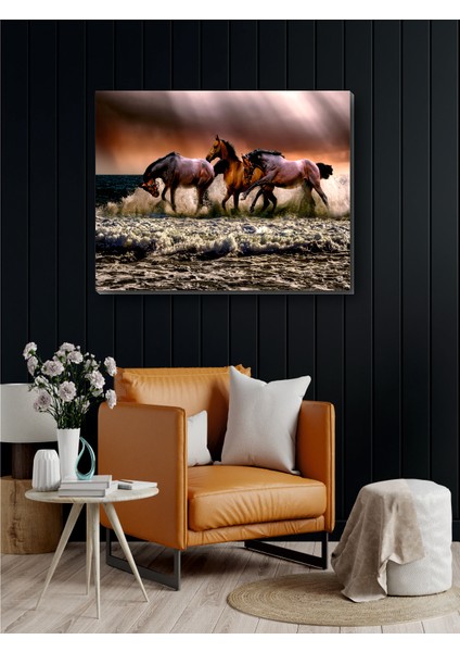 Denizde Koşan Atlar Dekoratif Kanvas Tablo
