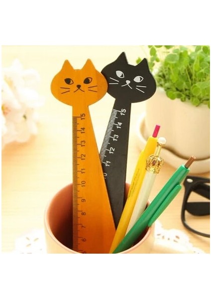 Siyah Stil Güzel Kedi Şekli Cetvel Sevimli Ahşap Hayvan Düz Cetveller Çocuklar Için Hediyeler Okul Öğrenme Malzemeleri Kırtasiye Siyah Sarı 15 cm (Yurt Dışından) indirimleri