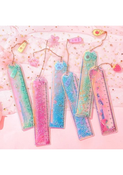 Yinghua Stili Lot Yağ Akışı Kum Imi Cetveller Kawaii Lazer Kız Çizim Şablonu Dantel Dikiş Cetvel Kırtasiye Ofis Okul (Yurt Dışından) modelleri