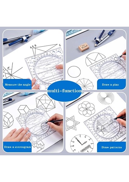 Mavi Stil Çok Fonksiyonlu Akrilik Dairesel Şeffaf Cetvel Çizim Boyama Ölçme Dikiş Öğrenci Ofis Malzemeleri (Yurt Dışından) fiyatları