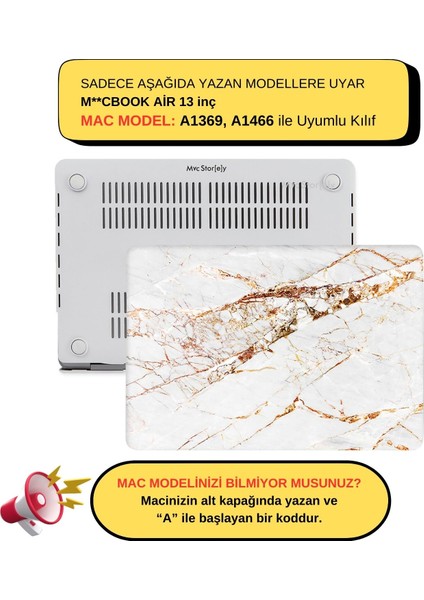 Macbook Air Kılıf 13 inç Mermer10NL (Eski USB'li Model 2010-2017) A1369 A1466 ile Uyumlu