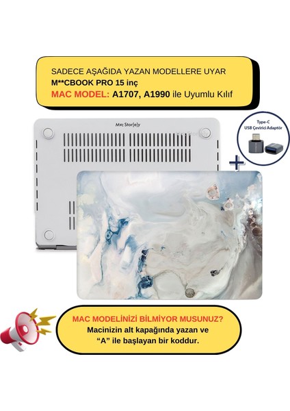 Macbook Pro Kılıf 15 inç A1707 A1990 ile Uyumlu Mermer10NL