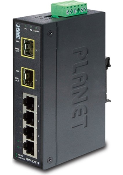 Endüstriyel Tip Yönetilemeyen Ethernet Switch (Industrial Unmanaged Ethernet Switch) 4-Port 10/100Base-TX 2-Port 100Base-FX SFP yuva IP30, -40~75 Derece C